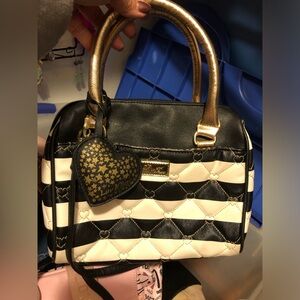Betsey Johnson Black and Cream Crossbody Bag with Gold Accents